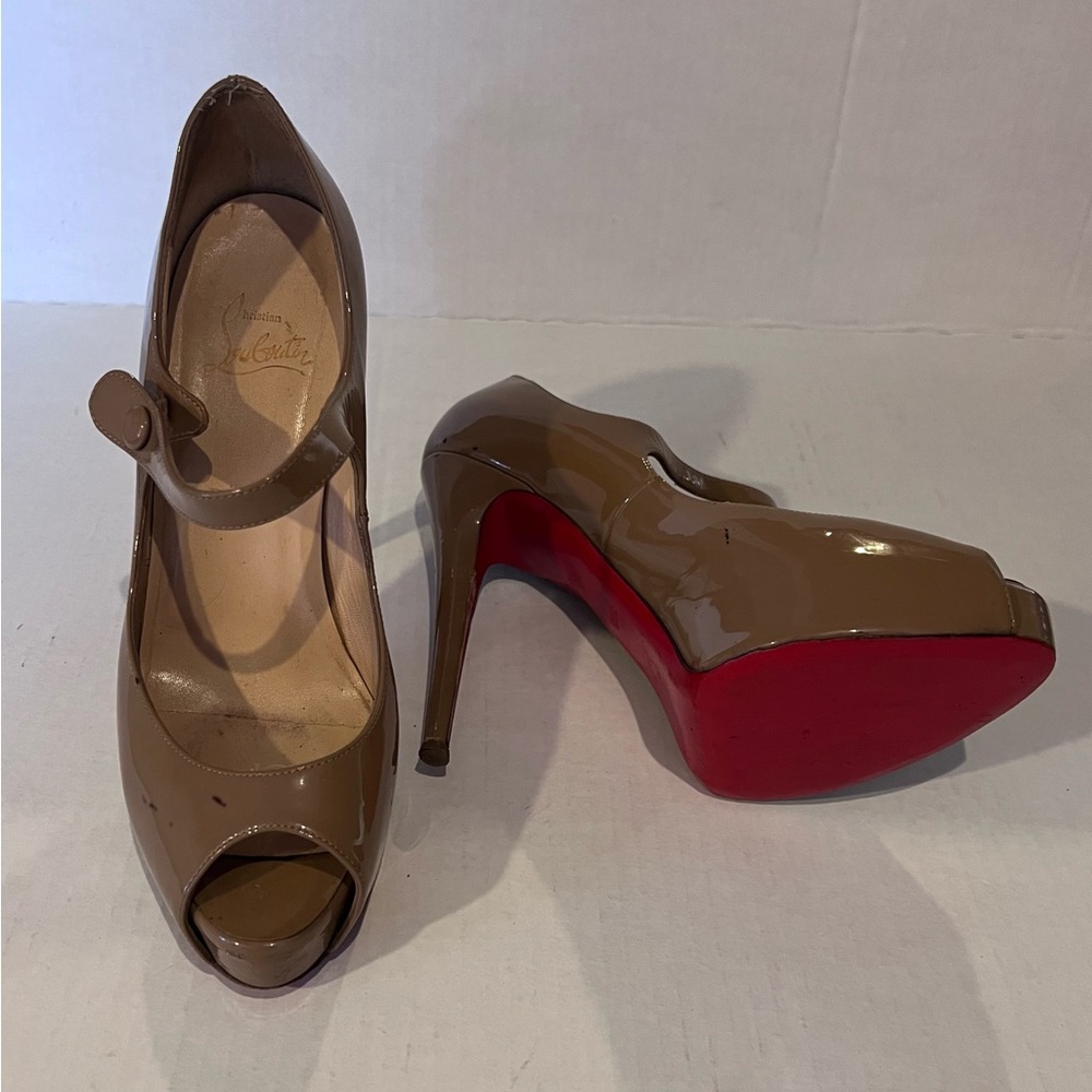 Tan Christian Louboutin MaryJane Heels